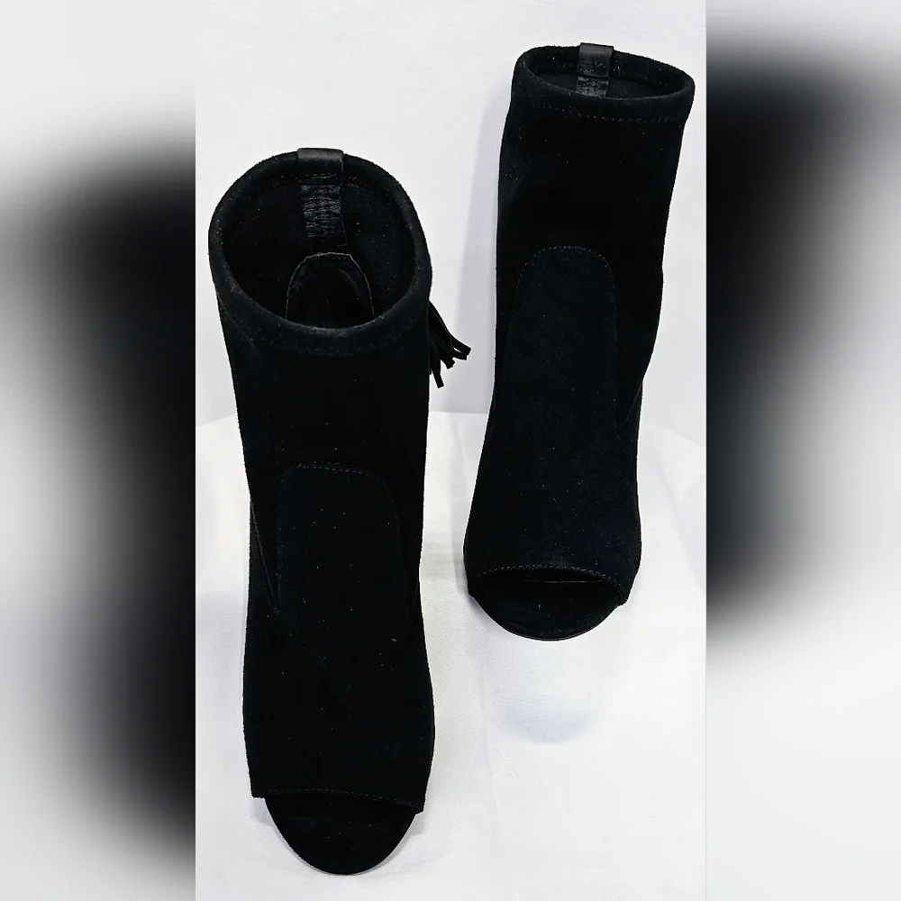 Size 7.5 Vince Camuto Black Suede Peep-Toe Ankle Boots